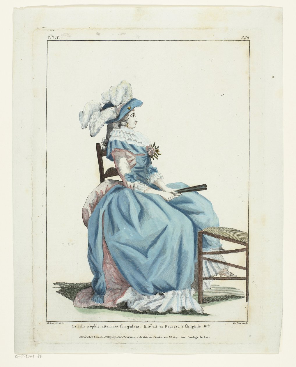 Galleri för franska mode och kostymer 1787, TTT.388: Den vackra Sophie väntar... av Hippolyte Le Bas