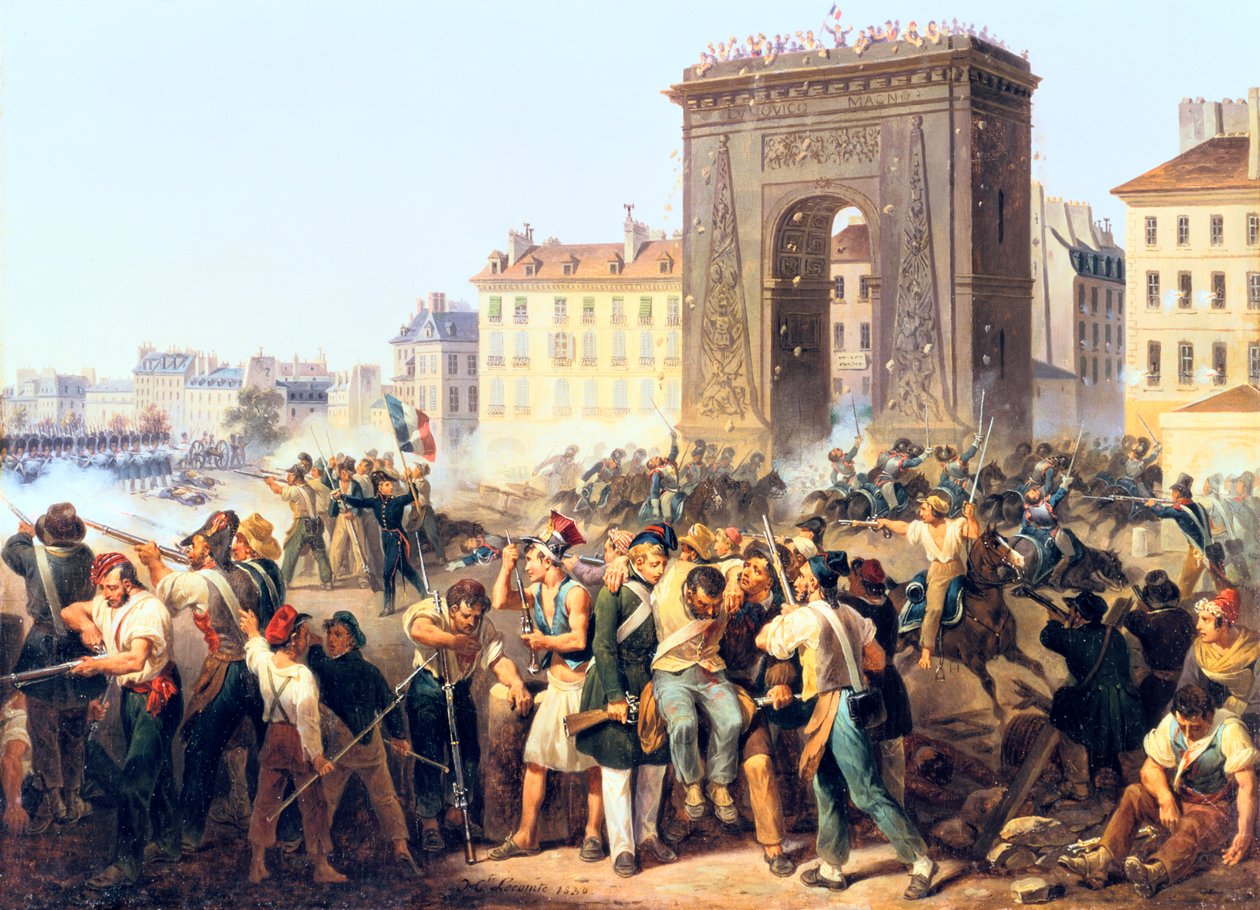 Slaget vid Porte St Denis, 28 juli 1830, Paris av Hippolyte Lecomte