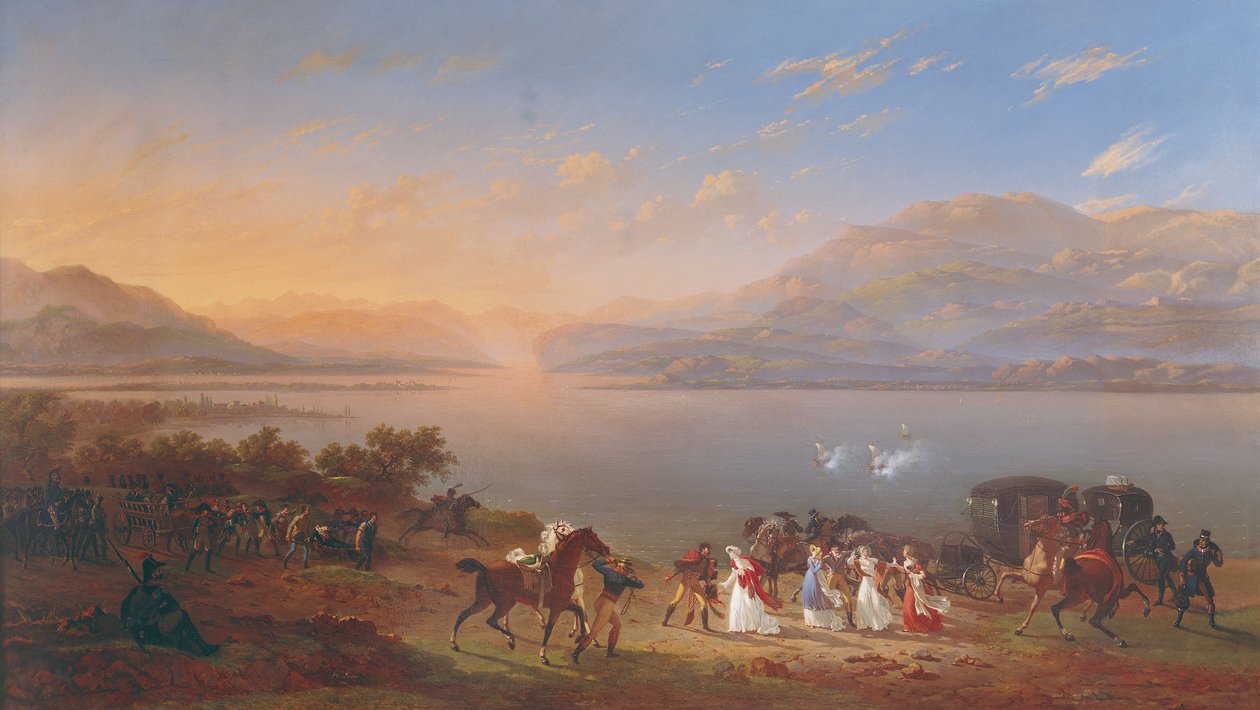 Kejsarinnan Josephine (1763-1814) anländer för att besöka Napoleon (1769-1821) i Italien vid Gardasjöns strand av Hippolyte Lecomte