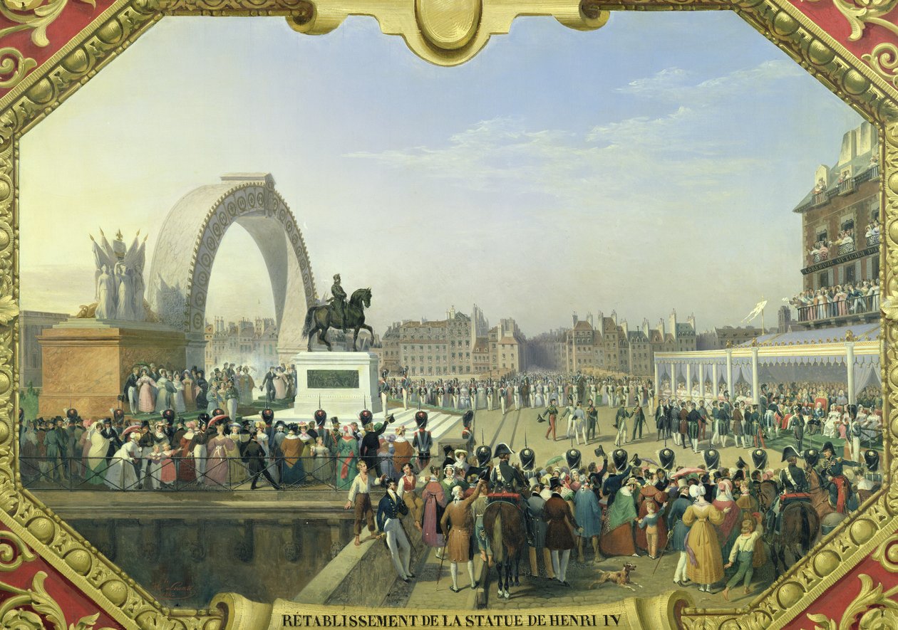 Återupprättande av statyn av Henri IV (1553-1610) på Pont Neuf, 25 augusti 1818 av Hippolyte Lecomte