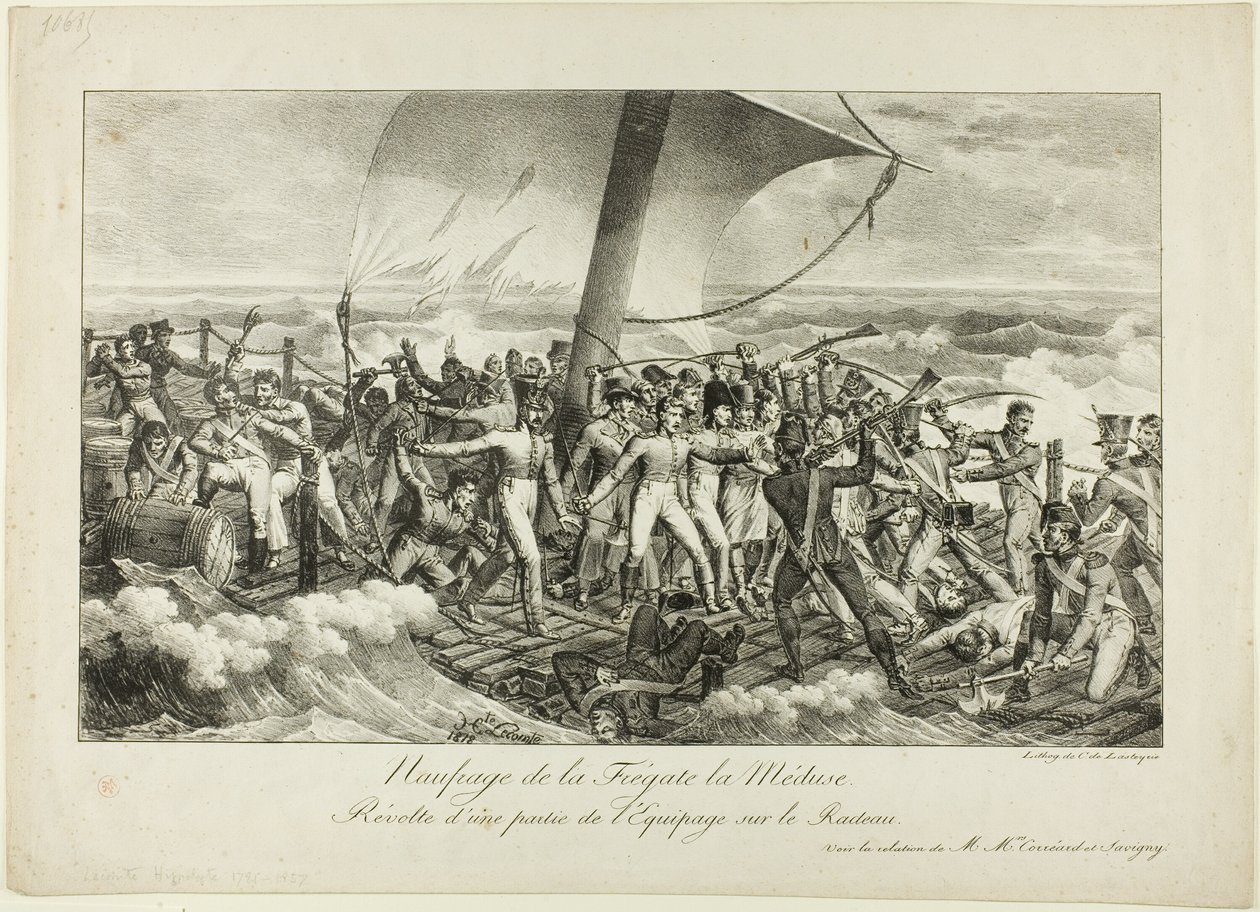 Skeppsbrott av fregatten Medusa. Revolt av några av besättningen på flotten av Hippolyte Lecomte