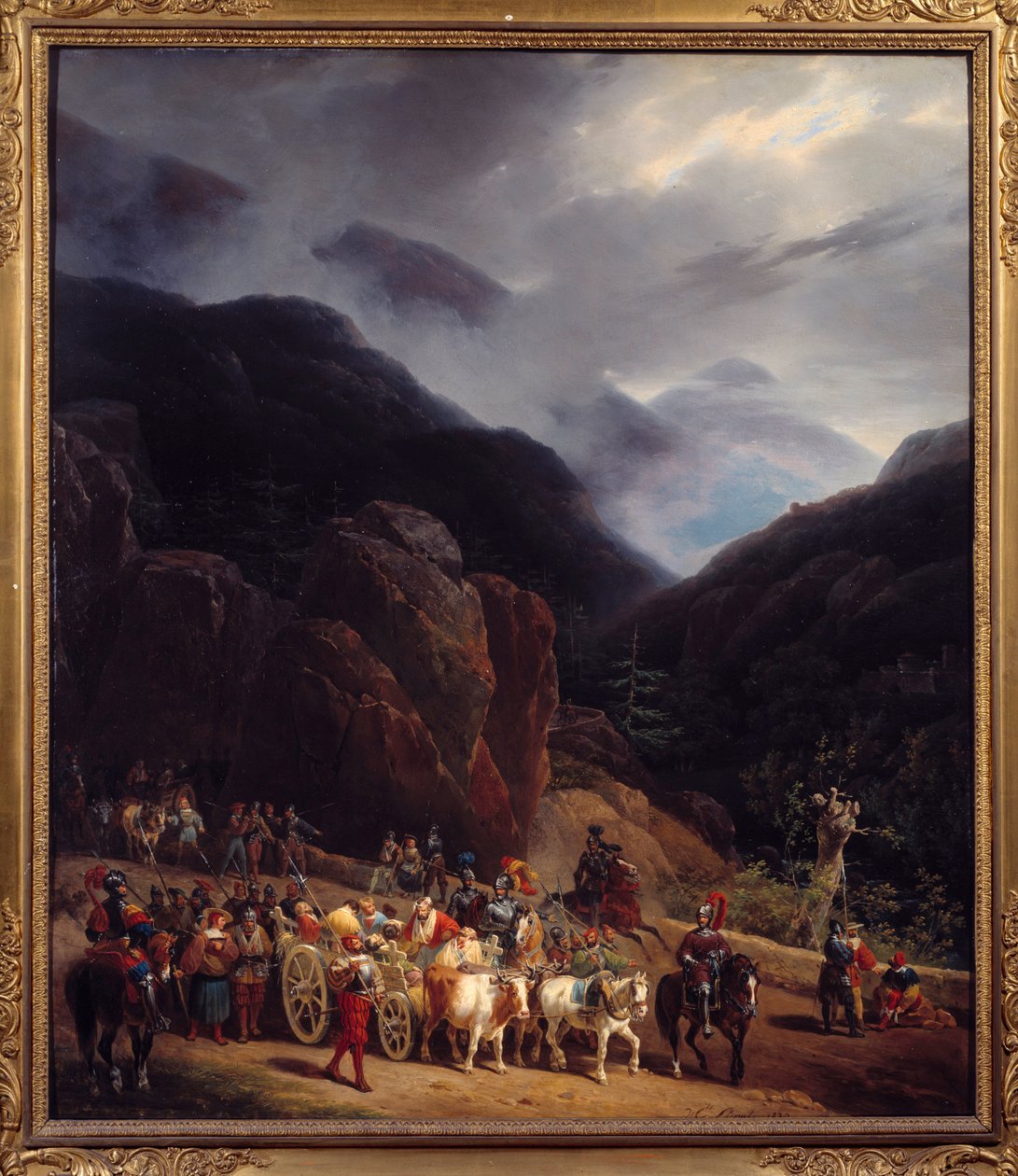 Återkomsten av slaget vid Marignan Armees av Francois I som återvände från Marignan (Maregnano) den 14/09/1515. Målning av Hippolyte Lecomte (1781-1857) 1829 Sön. 0,54x0,65 m Bourg En Bresse. Brou Museum av Hippolyte Lecomte