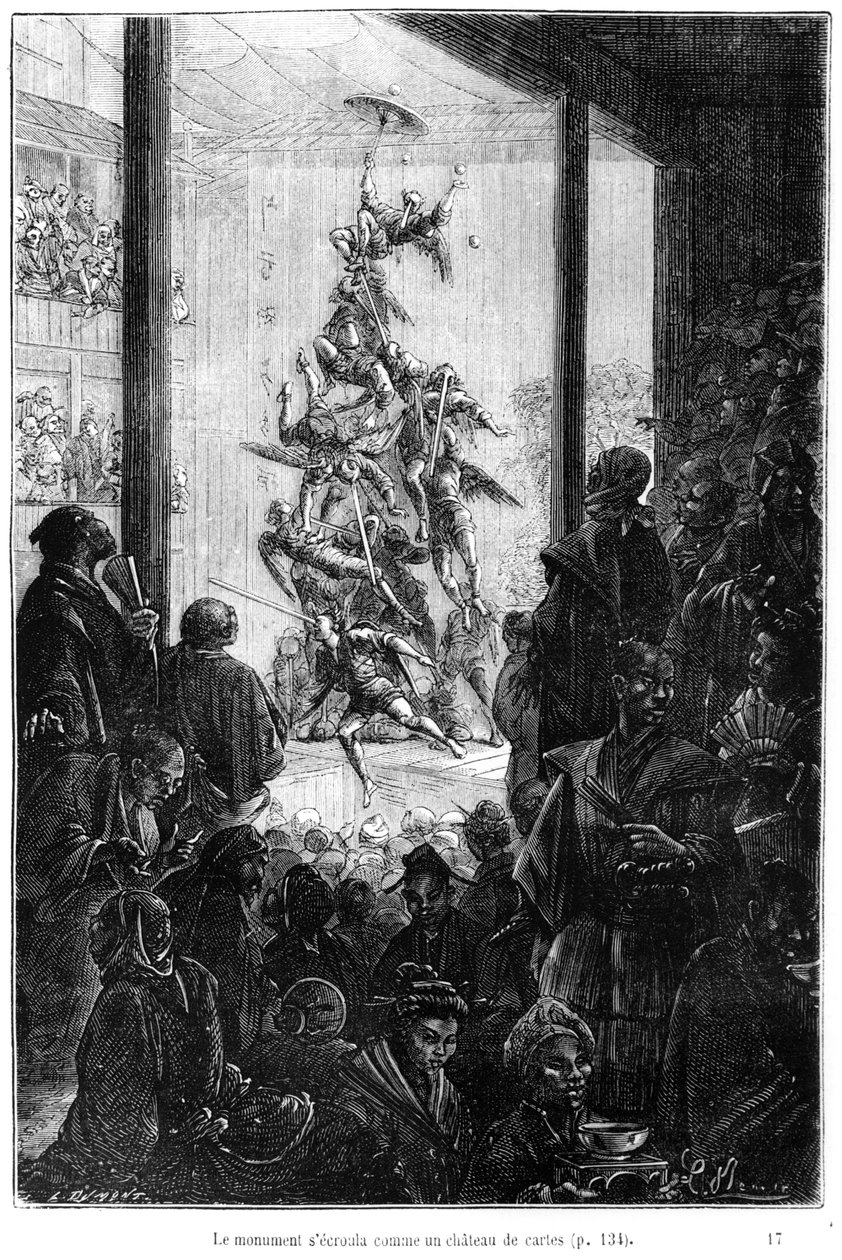 En mässa i Kina, illustration från "Around the World in Eighty Days" av Jules Verne (1828-1905) sent 1800-tal av Hippolyte Leon Benett