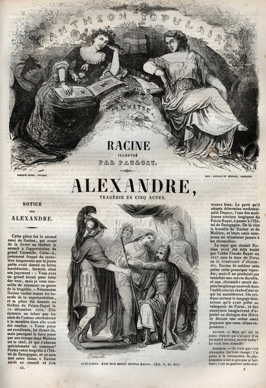 Alexander den store tragedi i fem akter - gravyr i "" Verk av Jean Racine"" illustrerad av Pauquet och notis av Emile de La Bedolliere - 1851 av Hippolyte Louis Pauquet