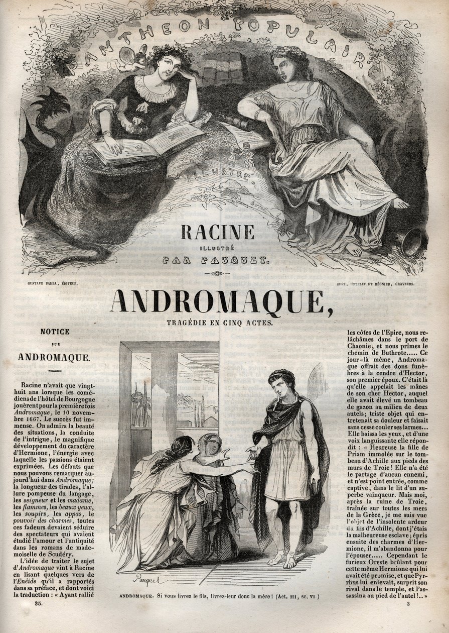 Andromaque tragedi i fem akter - gravyr i "" Oeuvres de Jean Racine"" illustrerad av Pauquet och notis av Emile de La Bedolliere - 1851 av Hippolyte Louis Pauquet