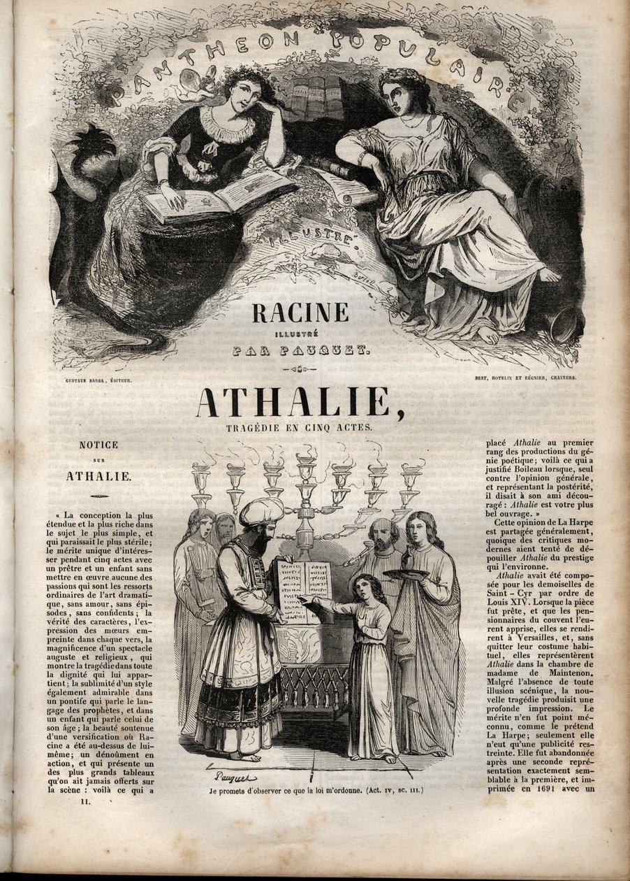 Athalie-tragedi av Jean Racine i fem akter - gravering i "" Oeuvres de Jean Racine"" illustrerad av Pauquet och notis av Emile de La Bedolliere - 1851 av Hippolyte Louis Pauquet