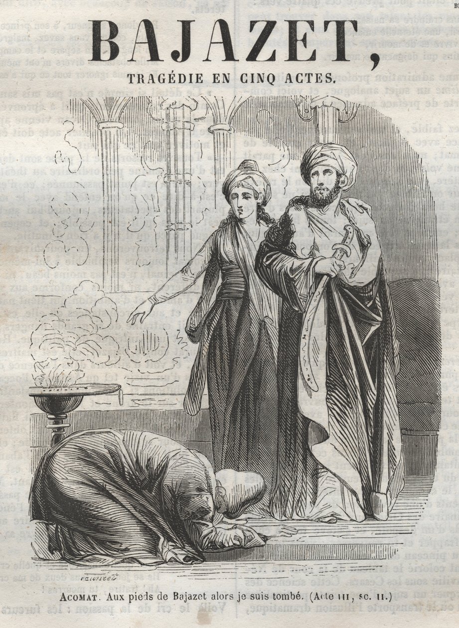 Bajazet-tragedi i fem akter av Jean Racine graverad i "" Oeuvres de Jean Racine"" illustrerad av Pauquet och notis av Emile de La Bedolliere - 1851 av Hippolyte Louis Pauquet