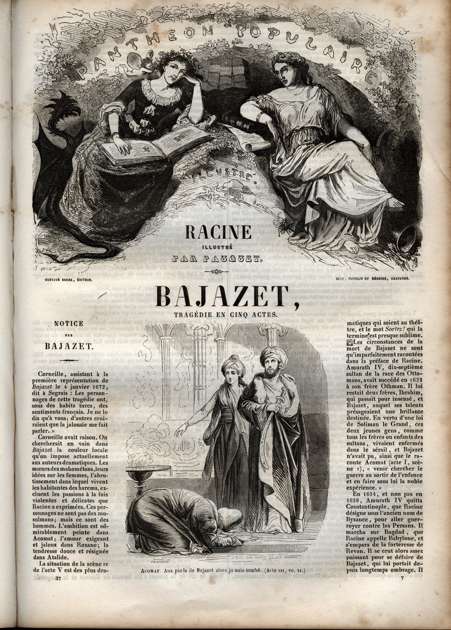 Bajazet-tragedi i fem akter av Jean Racine graverad i "" Oeuvres de Jean Racine"" illustrerad av Pauquet och notis av Emile de La Bedolliere - 1851 av Hippolyte Louis Pauquet