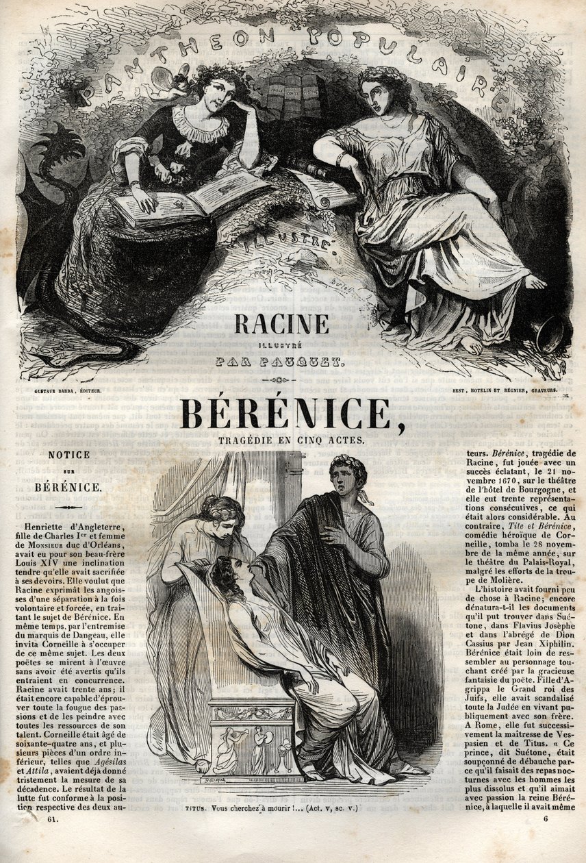 Berenice-tragedi i fem akter - gravering i "" Verk av Jean Racine"" illustrerad av Pauquet och notis av Emile de La Bedolliere - 1851 av Hippolyte Louis Pauquet