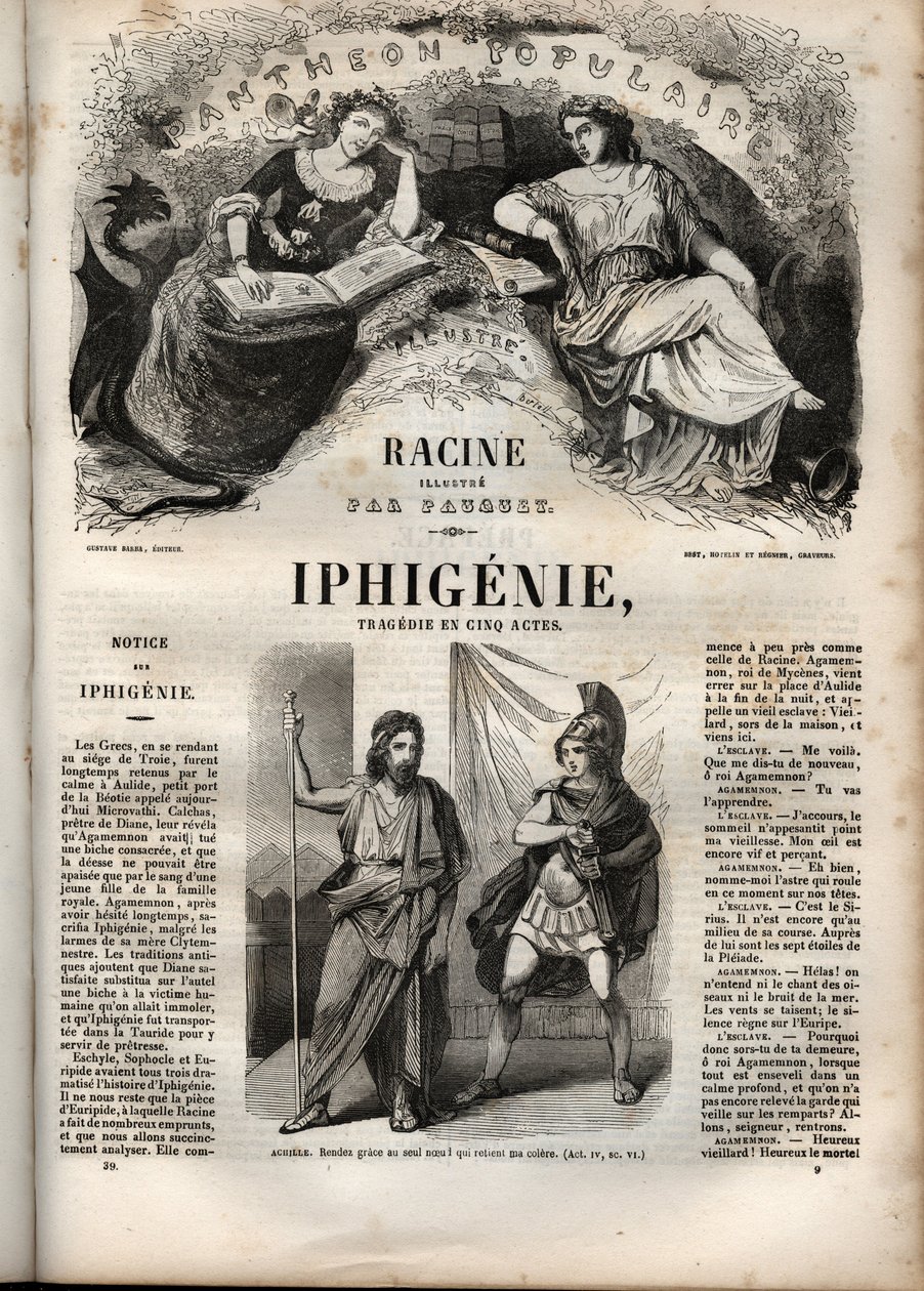 Iphigenie tragedi av Jean Racine - gravyr i "" Oeuvres de Jean Racine"" illustrerad av Pauquet och notis av Emile de La Bedolliere - 1851 av Hippolyte Louis Pauquet