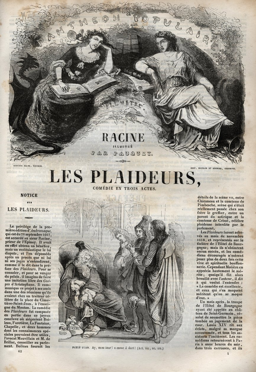 Les Plaideurs (1668) komedi i tre akter - graverad i "" verk av Jean Racine"" illustrerad av Pauquet och notis av Emile de La Bedolliere - 1851 av Hippolyte Louis Pauquet