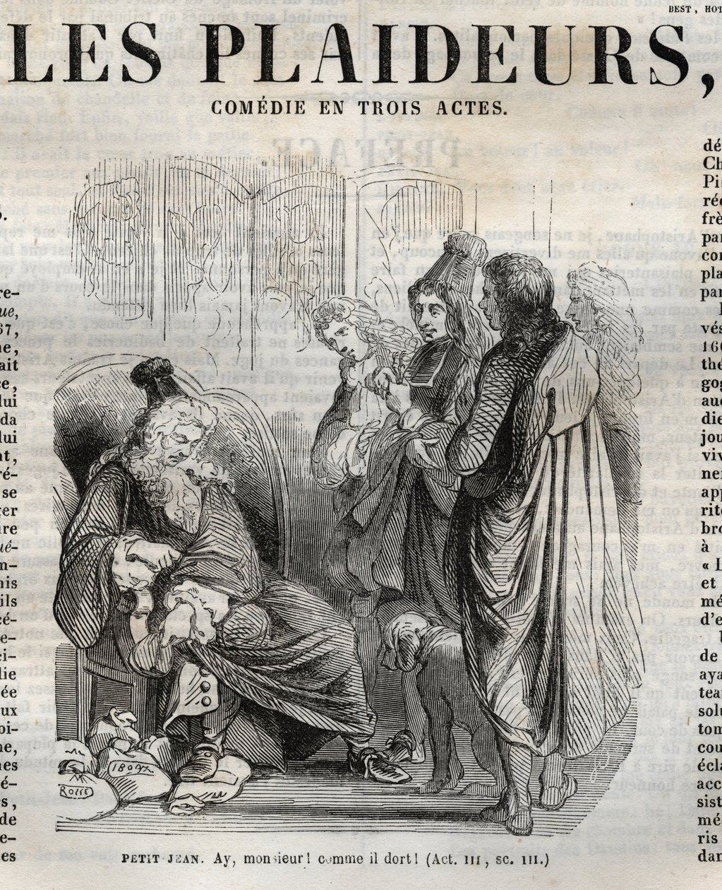 Les Plaideurs (1668) komedi i tre akter - graverad i "" verk av Jean Racine"" illustrerad av Pauquet och notis av Emile de La Bedolliere - 1851 av Hippolyte Louis Pauquet