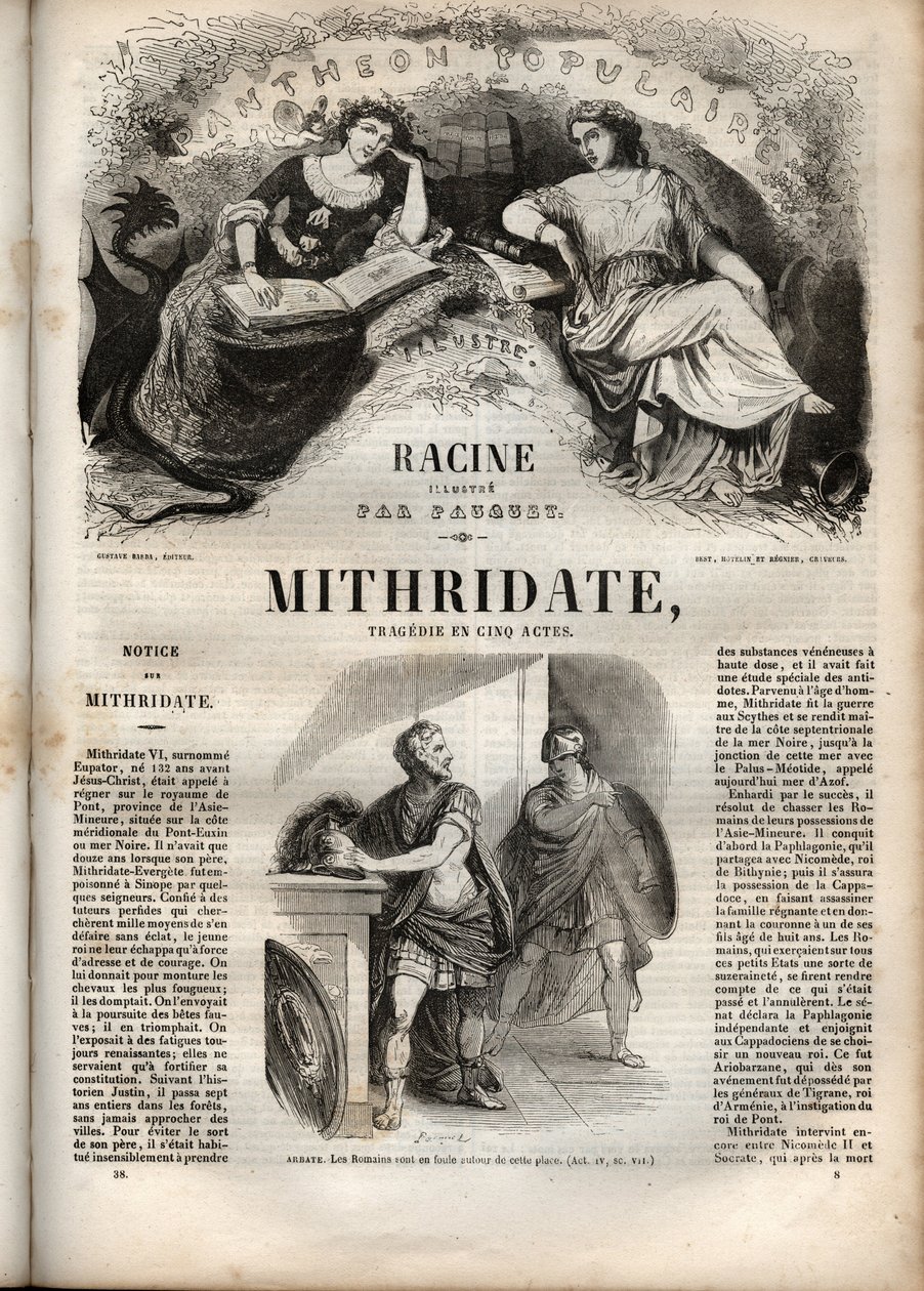Mithridate tragedi i fem akter av Jean Racine - gravyr i "" Oeuvres de Jean Racine"" illustrerad av Pauquet och notis av Emile de La Bedolliere - 1851 av Hippolyte Louis Pauquet