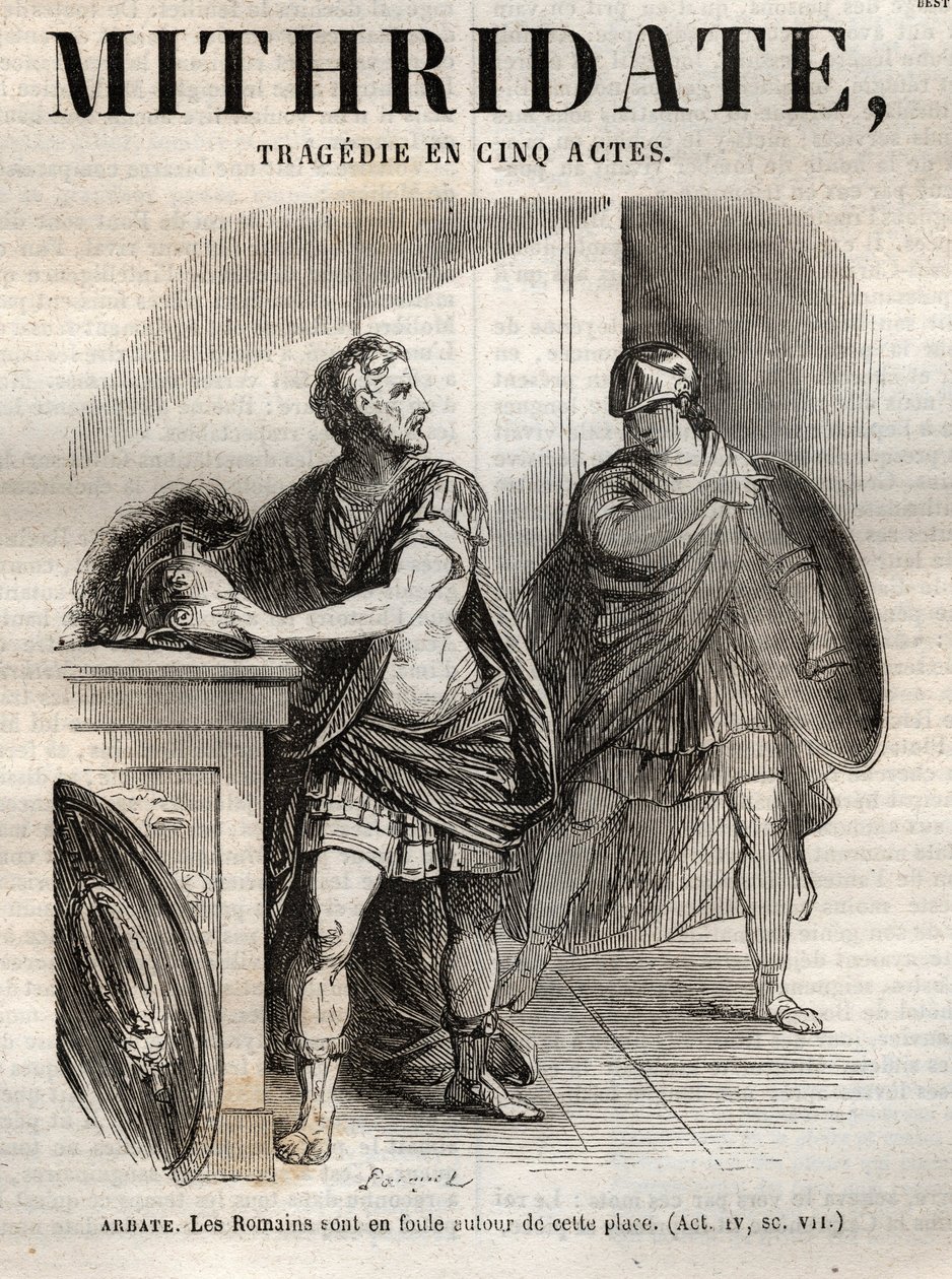 Mithridate tragedi i fem akter av Jean Racine - gravyr i "" Oeuvres de Jean Racine"" illustrerad av Pauquet och notis av Emile de La Bedolliere - 1851 av Hippolyte Louis Pauquet