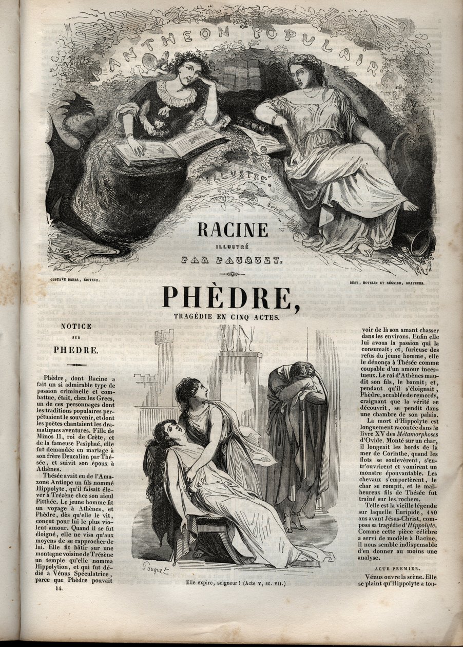 Phedre, av Jean Racine (1639-1699 - gravyr i "" verk av Jean Racine"" illustrerad av Pauquet och notis av Emile de La Bedolliere - 1851 av Hippolyte Louis Pauquet