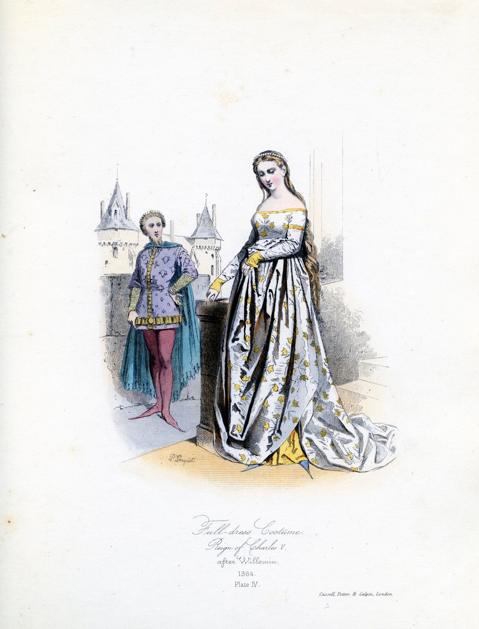 Adlig kvinna i hel klänning av Hippolyte Louis and Polydore Pauquet