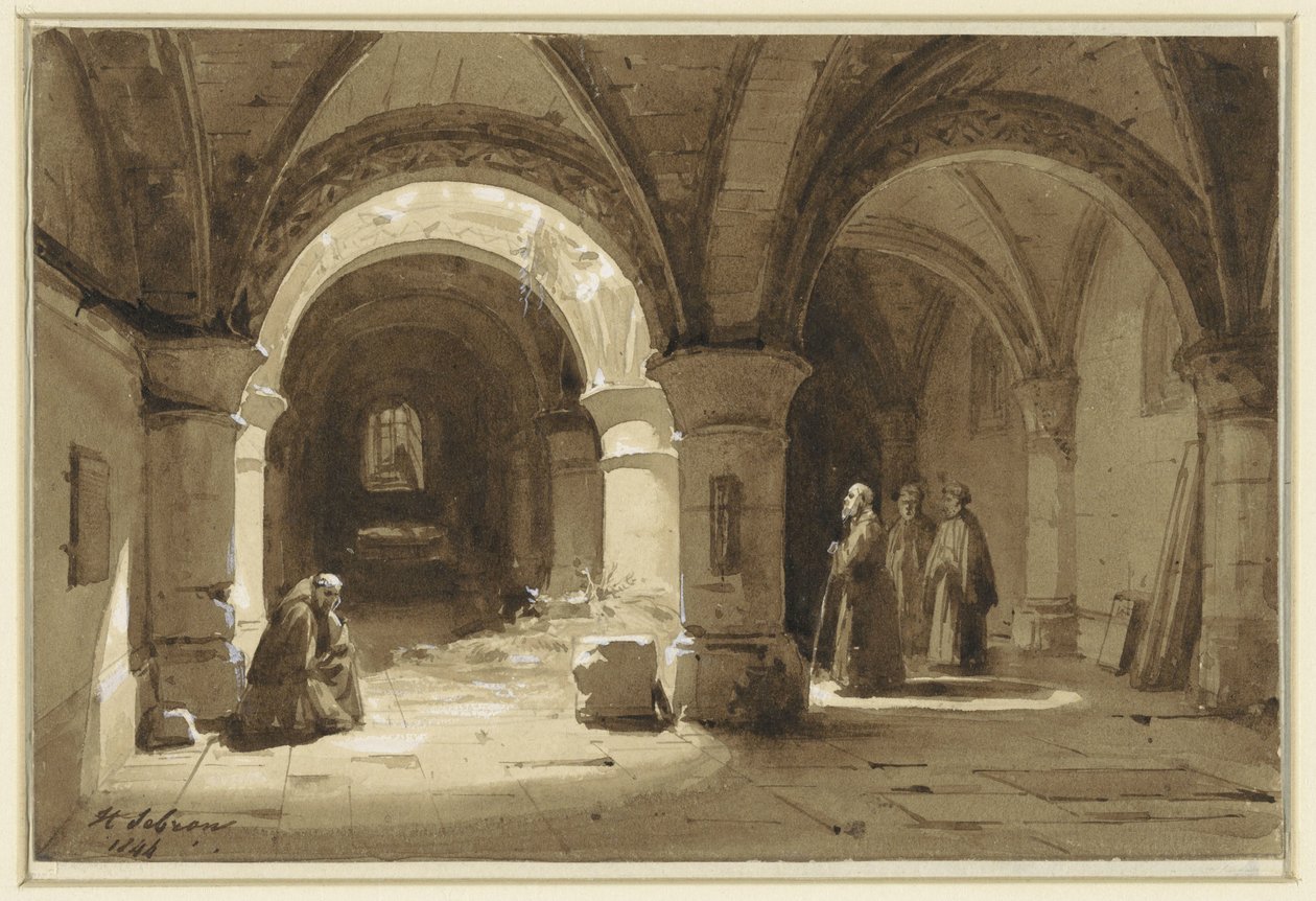 Klostervalv med munkar av Hippolyte Victor Valentin Sebron
