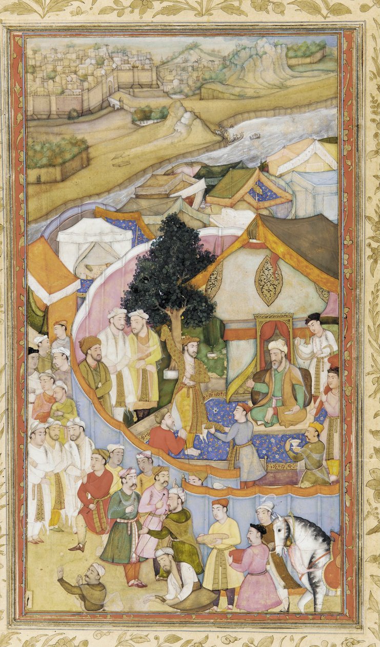 Daud tar emot en hedersdräkt från Munim Khan-illustration från The Akbarnama, ca 1604 av Hiranand