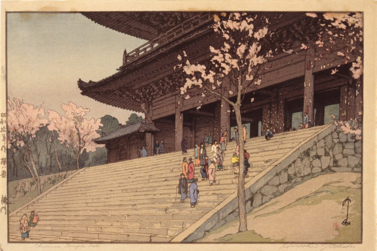 Chionin Temple Gate (trätryck i färg) av Hiroshi Yoshida