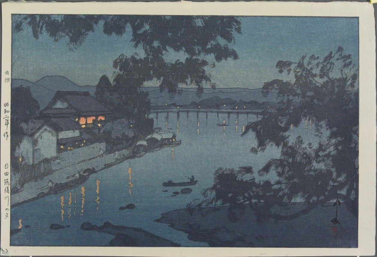 Kväll på Chikugofloden i Hita av Hiroshi Yoshida