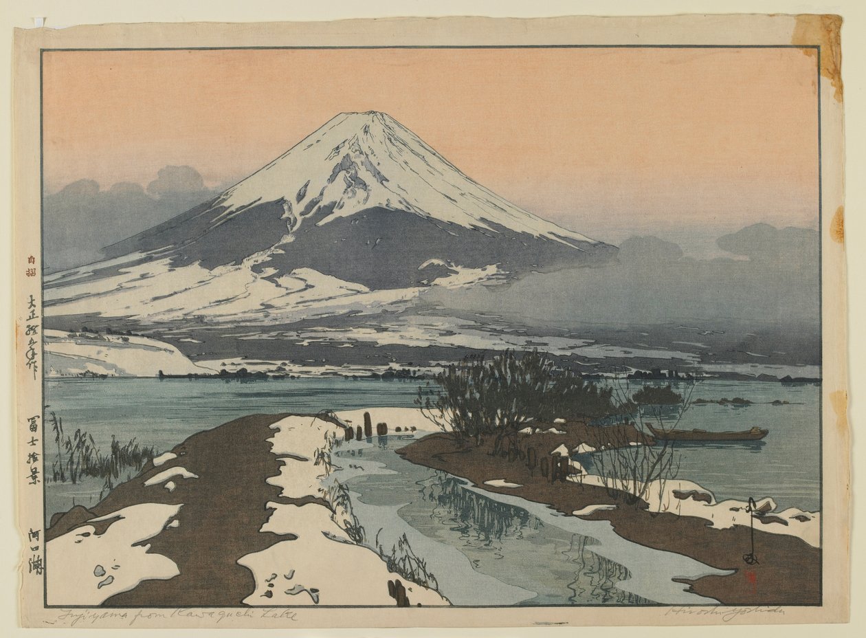 Fujiyama från Kawaguchi Lake, från serien Ten Views of Mount Fuji, Taisho-era av Hiroshi Yoshida