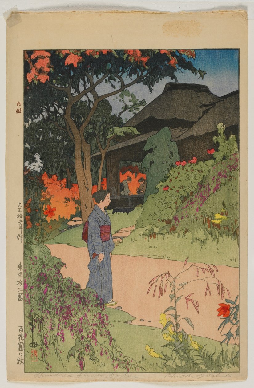Hundred Flower Garden (Hyakkaen), från serien, Twelve Scenes of Tokyo, Taisho-eran av Hiroshi Yoshida