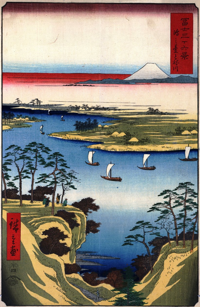 36 Views of Mt. Fuji - 11. Wild Goose Hill and the Tone River av Utagawa Hiroshige