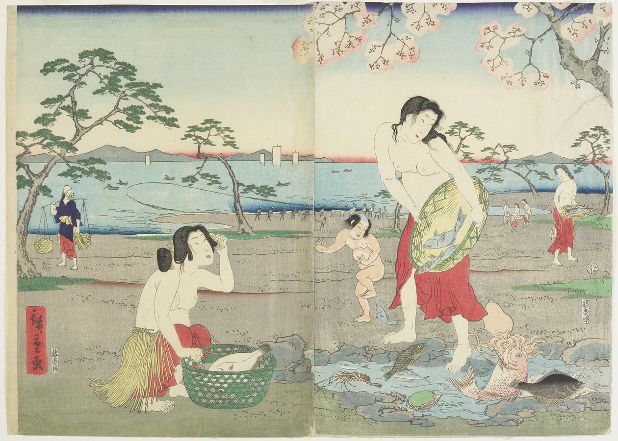 (Fiskarkvinnor), mars 1864 av Hiroshige II
