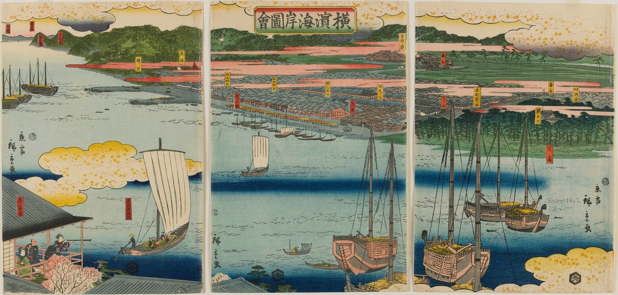 Bild på Yokohamas kust, Edo-perioden, 1860 (träblock i färg) av Hiroshige II