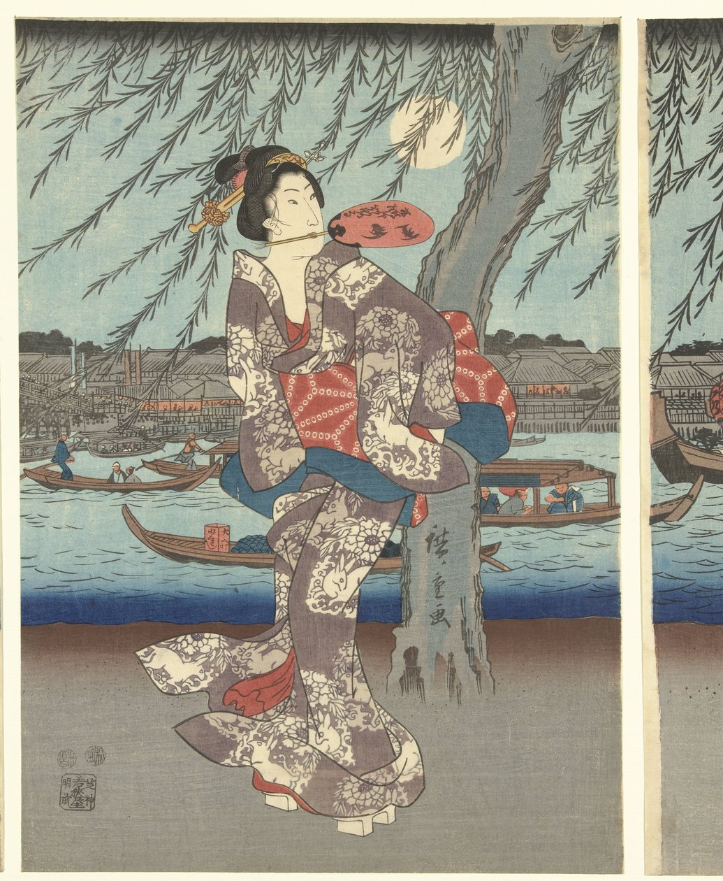 Kända platser i den östra huvudstaden: Njut av en kvällsbris vid Ryogoku-bron av Hiroshige (I) , Utagawa