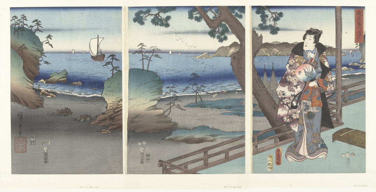 De Egante Prince Genji Tesuma Furyu Genji Suma av Hiroshige (I) , Utagawa