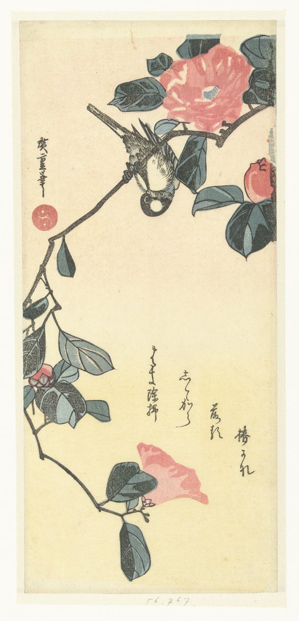 Fågel och kamelia av Hiroshige (I) , Utagawa