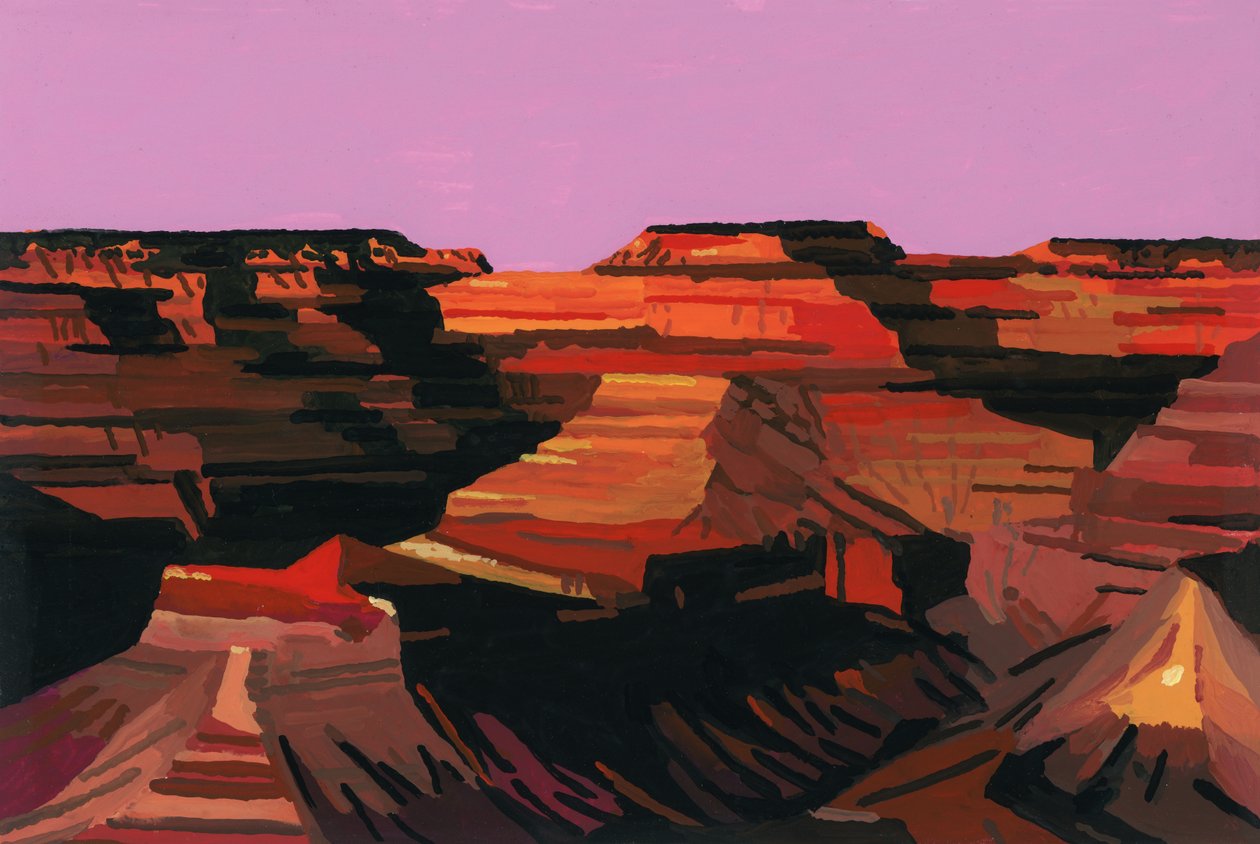 Dalen blir röd vid solnedgången, 2015 (Gouache på papper) av Hiroyuki Izutsu