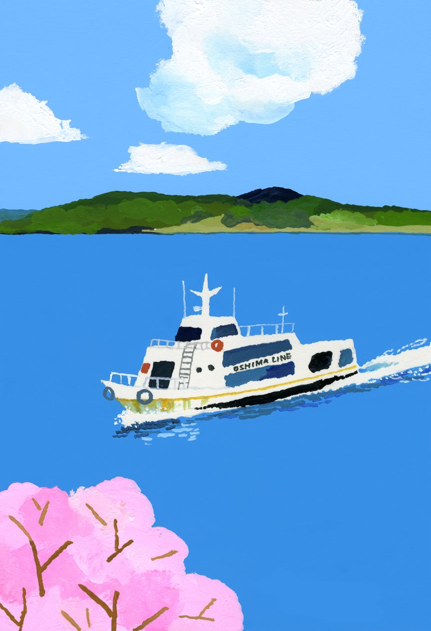 Turistbåt och körsbärsblomning av Hiroyuki Izutsu