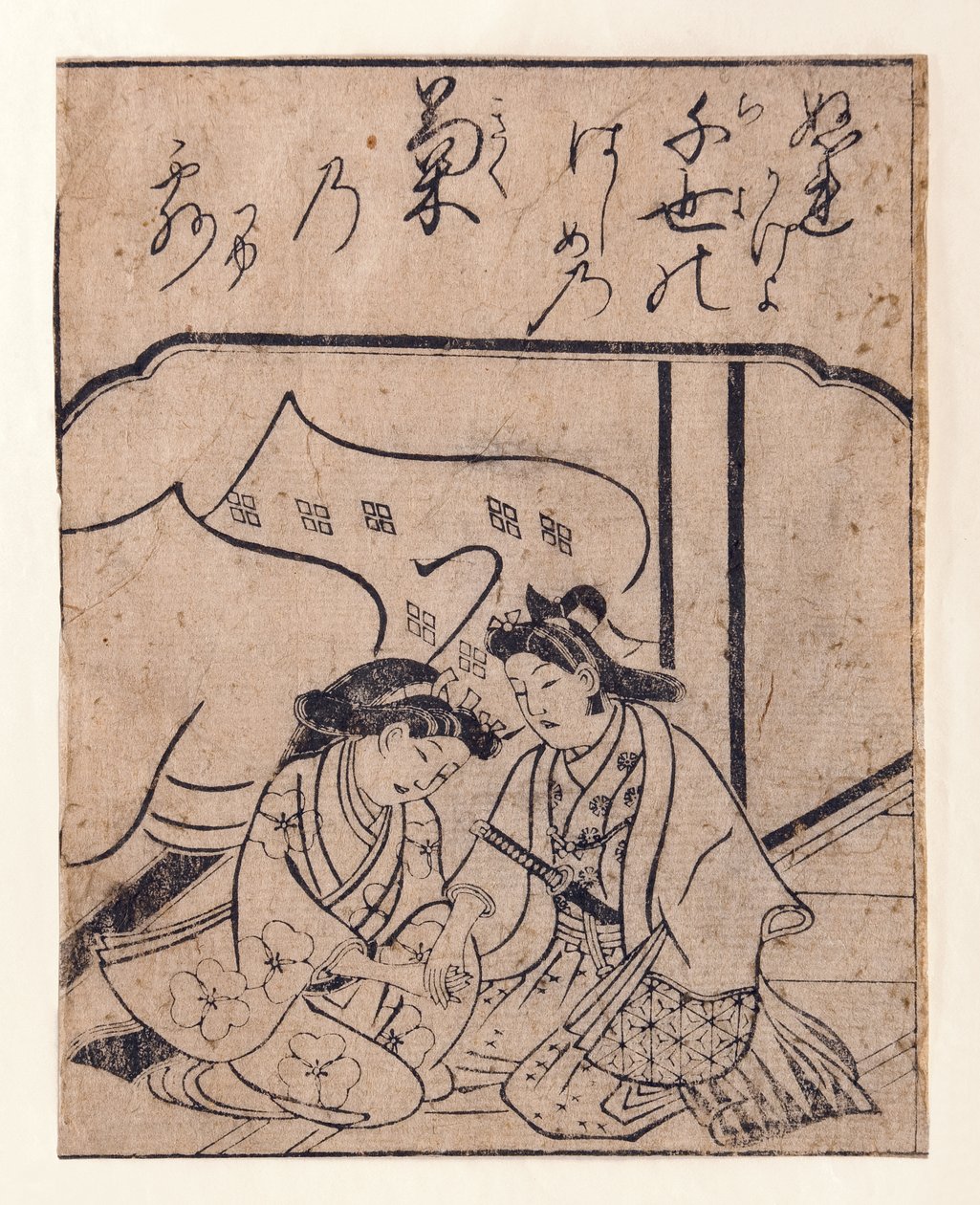 Älskare håller hand, 1680-90 (träblock) av Hishikawa Moronobu