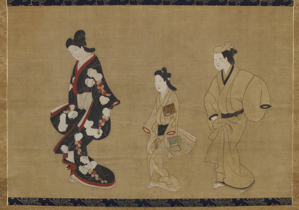 Kahaba, Kamuro na Wakashu, c.1695 (wino na rangi kwenye hariri) av Moronobu Hishikawa