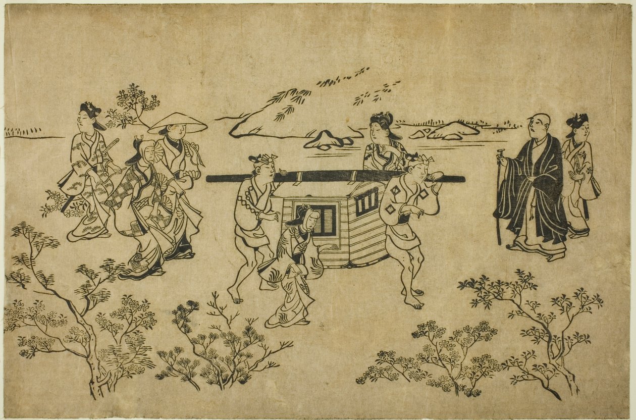 A Passing Palanquin, från serien "Scenes of Flower-Viewing at Ueno (Ueno hanami no tei)" av Hishikawa Moronobu