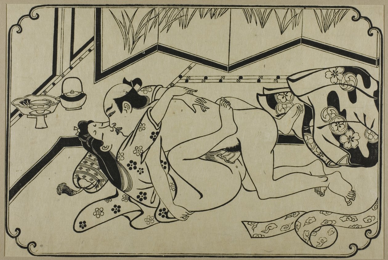 Ett blad från ett shunga-album av Hishikawa Moronobu