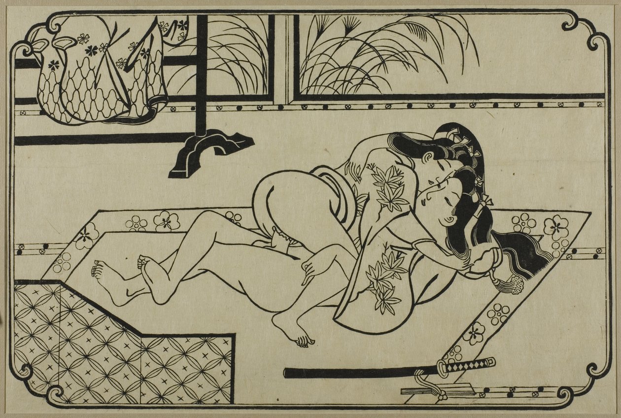 Ett blad från ett shunga-album av Hishikawa Moronobu