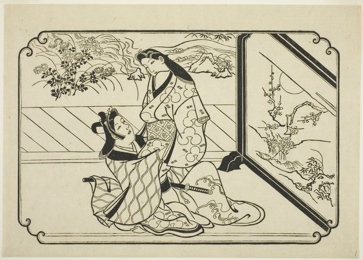 Bakom skärmen av Hishikawa Moronobu