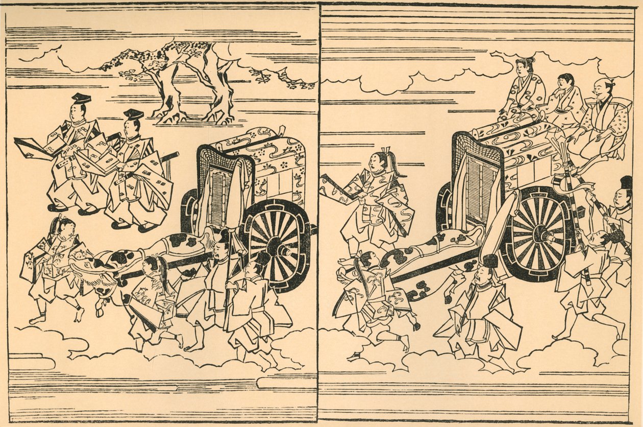 Vagn dragna av oxar, 1663, 1924. av Hishikawa Moronobu