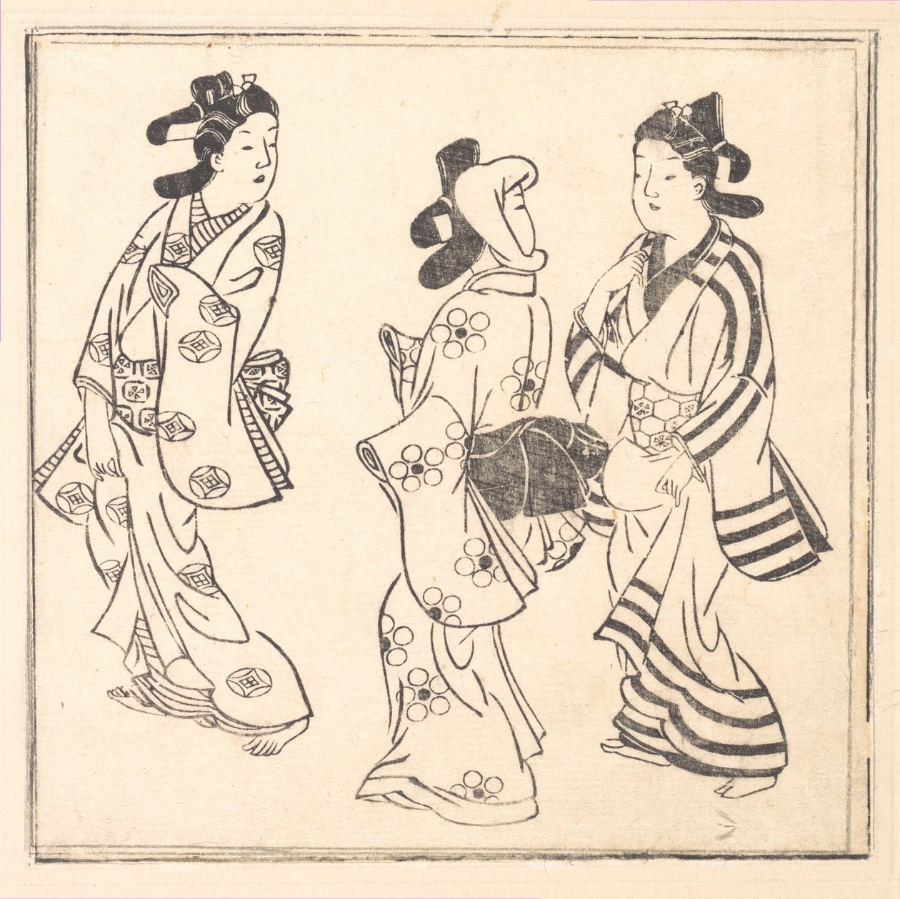 Blad ur en bok med titeln: Wakoku Hiaku-jo: Hundra japanska kvinnor av Hishikawa Moronobu