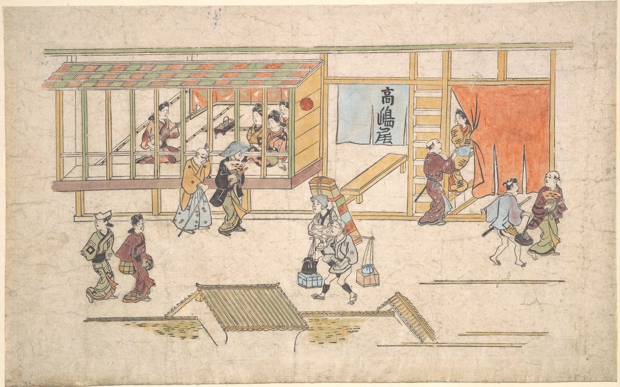 Scen i Yoshiwara av Hishikawa Moronobu