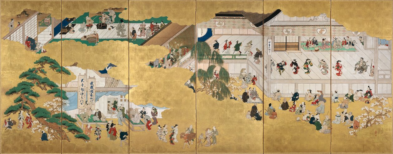 Scener från Nakamura kabukiteatern av Hishikawa Moronobu