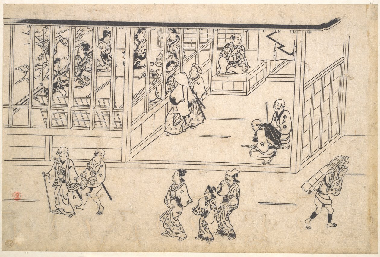 Gatuscen i Yoshiwara av Hishikawa Moronobu
