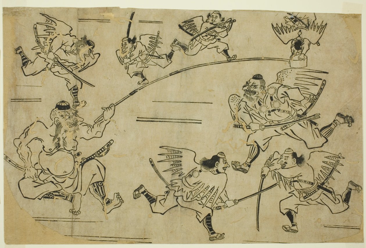 Tengu-kungen tränar sina elever av Hishikawa Moronobu