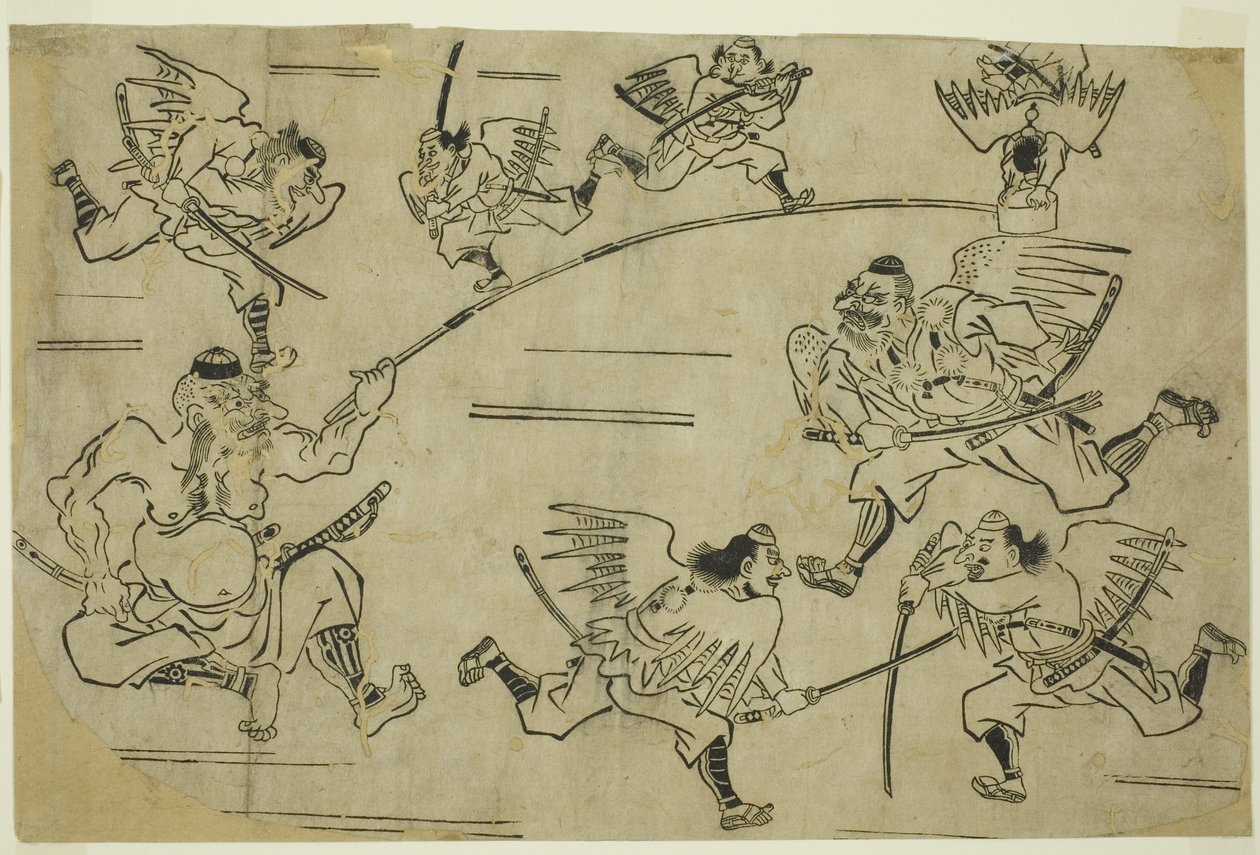Tengu-kungen tränar sina elever, ca 1690 av Hishikawa Moronobu