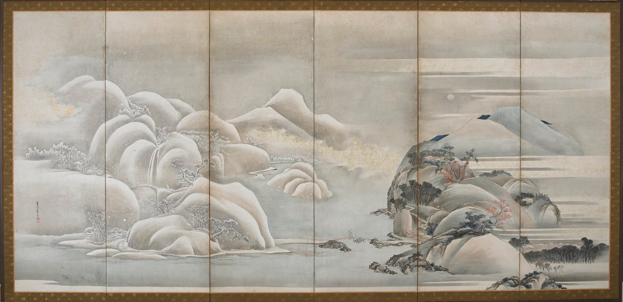 Landskap: två av de fyra årstiderna, höst och vinter, Edo-perioden, sent 1700-tidigt 1800-tal. av Hishikawa Sori