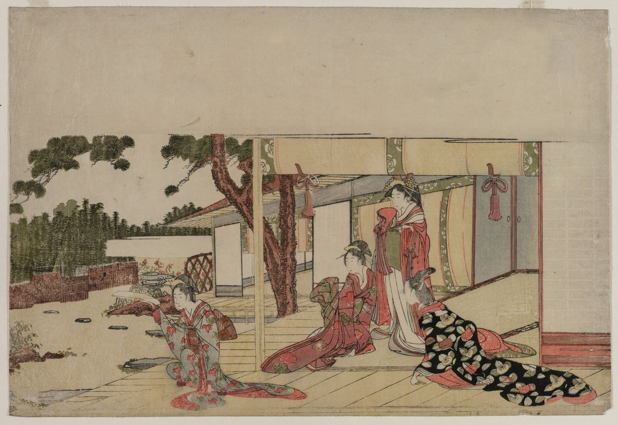 Kvinnor på en veranda, ca. 1800. av Hishikawa Sori III