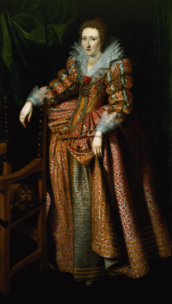 Porträtt av en dam som sägs vara från familjen Coudenhouve i Flandern, ca 1610-20 (par av 121431) av Hispano Flemish School
